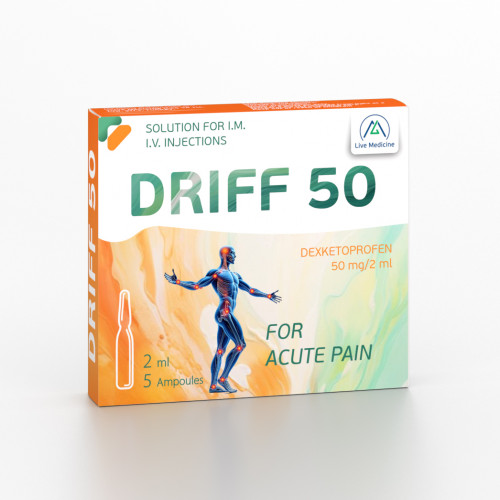 DRIFF 50 [Dexketoprofen] 50 mg/2 ml Solution for intramuscular, intravenous injections
