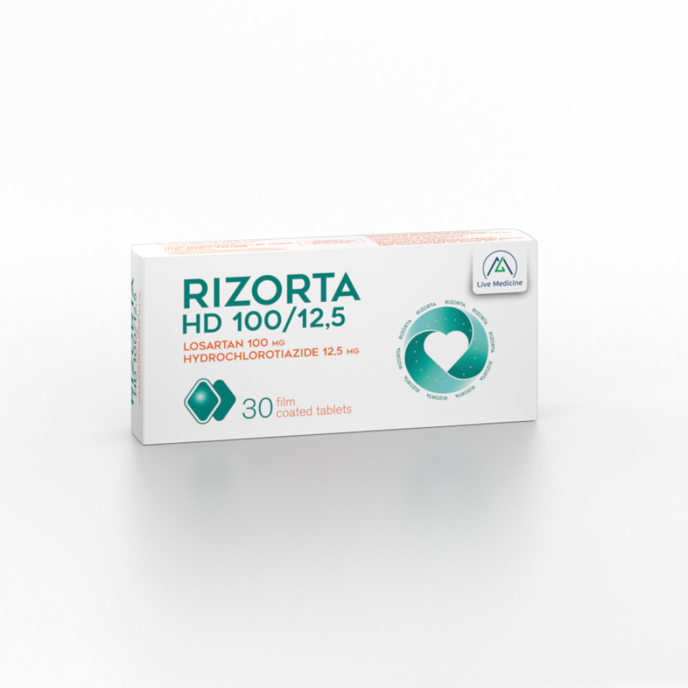 RIZORTA HD 100/12.5 [Losartan + Hydrochlorothiazide] 100 + 12.5 mg Film-coated tablets