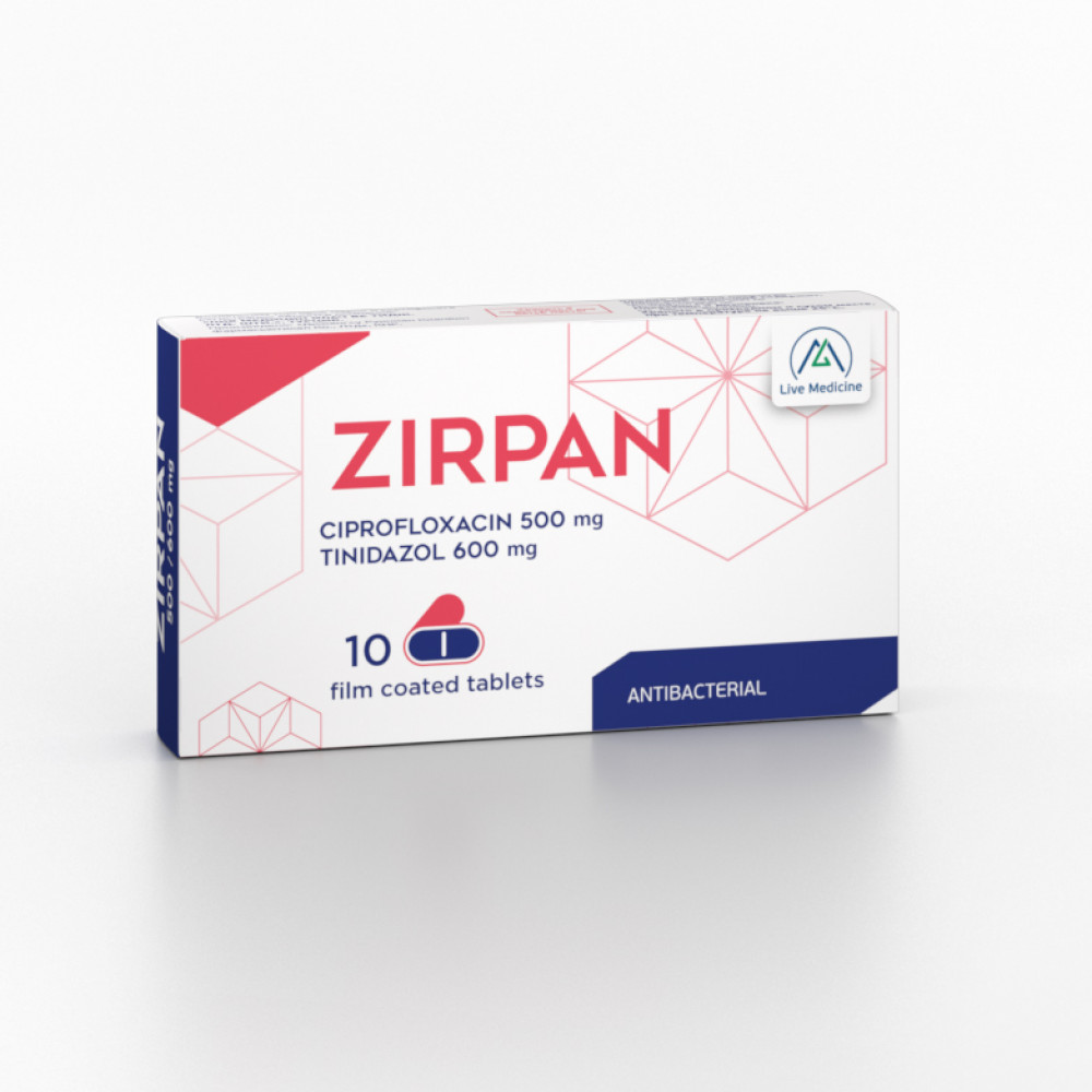 ZIRPAN [Ciprofloxacin + Tinidazole] 500 + 600 mg Film-coated tablets